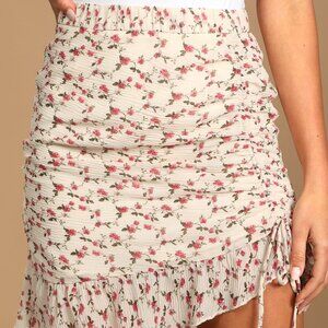 NWT Lulus Floral Ruched Asymmetrical Skirt